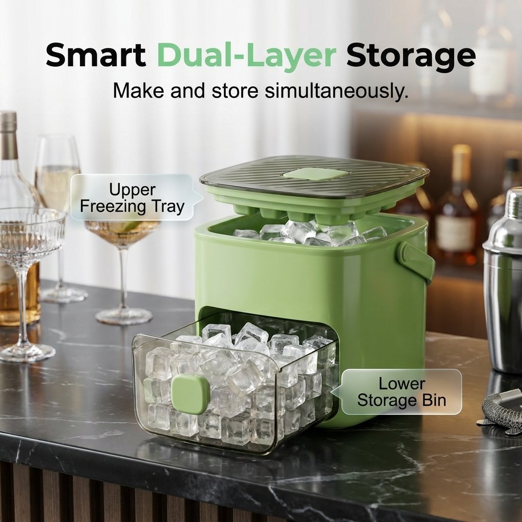 🧊❄️ 2-in-1 Ice Cube Tray with Handle & Storage Bin | Leak-Proof, Easy-Release Ice Mold for Summer Drinks